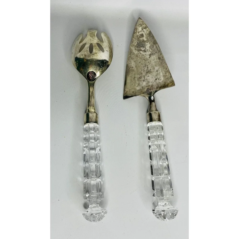 Vtg Godinger Versailles Silver Plate & Lead Crystal Serving Utensils Fork Spoon‎